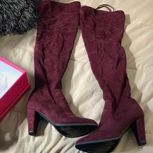 Burgundy over the knee boots